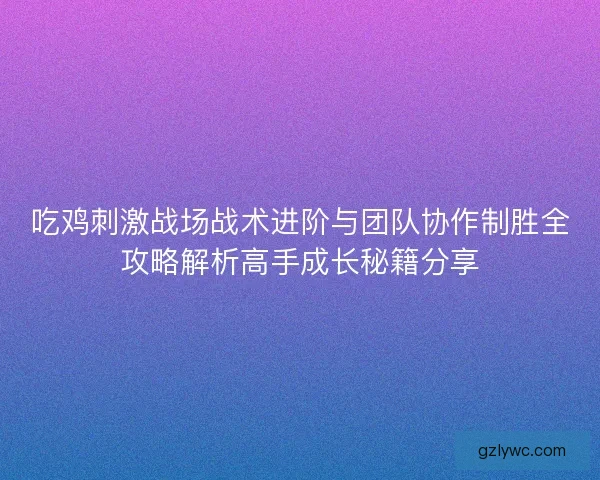 吃鸡刺激战场战术进阶与团队协作制胜全攻略解析高手成长秘籍分享